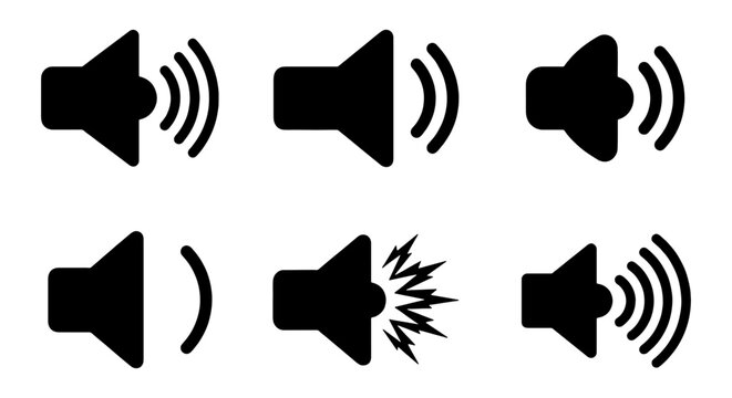 Volume Icon Set, Sound Level Symbols, Audio Control Graphics, Speaker Controls, Audio Levels, Sound Wave Icons, Vector Collection