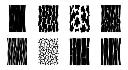 Set of 8 Black and White Wood Grain Textures, Natural Bark Patterns, Organic Surface Designs, Rustic Tree Trunk Backgrounds, Vector Graphic Elements © Abirul