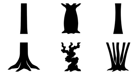 Diverse Tree Trunk Silhouettes, Stylized Forest Elements, Organic Shapes, Black and White Vector Graphics for Nature Design © Ahsan