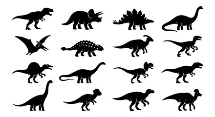 Dinosaur Silhouettes Collection, Prehistoric Reptile Icons, Jurassic Era Creatures Vector Set, Ancient Wildlife Graphics © Naimul