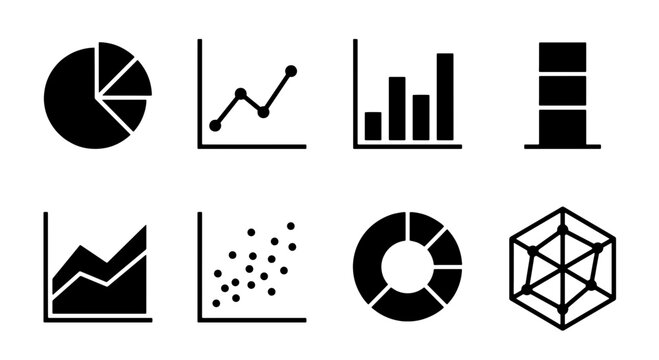 Data Visualization Icons Set, Business Analytics Charts and Graphs, Statistical Diagrams Collection, Vector Graphic Elements for Reports and Presentations