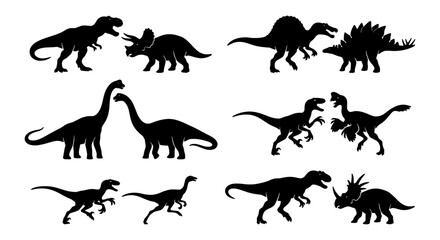 Dinosaur Silhouettes Collection, Prehistoric Reptile Vector Icons, Jurassic Era Creatures Graphic Elements, Ancient Wildlife Set © Rakib