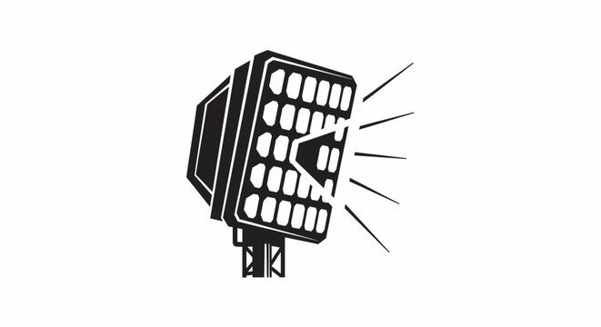 Black and white illustration of a stadium floodlight lamp.