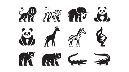 Fototapeta premium Black vector silhouettes of various wild animals on white background for conservation and wildlife concepts