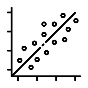 scatter plot icon. dot scatter with diagonal trend line on axis. correlation and data distribution. statistics and research