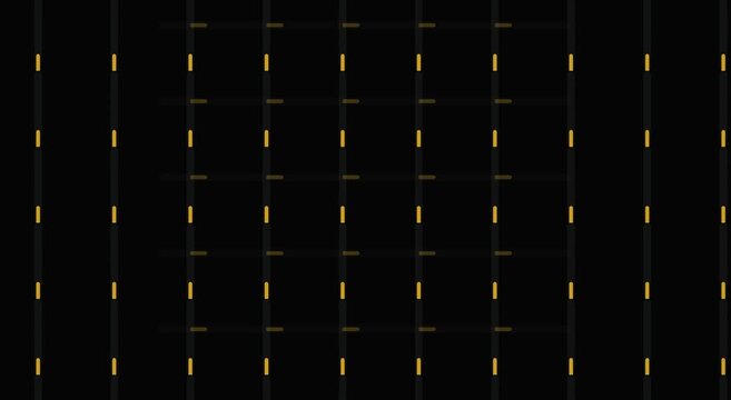 Minimalist geometric grid background, gold glowing vertical lines on black, abstract digital matrix pattern for corporate presentations