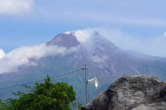 Mount Merapi volcano peak with landscape