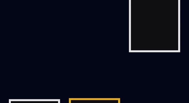Minimalist geometric motion background, floating white and gold square frames on dark blue, elegant abstract animation for corporate video