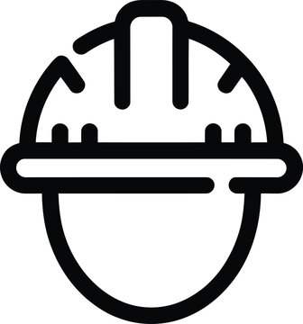 Hard hat icon with linear style showing construction helmet for safety and protection of head during building site work or industrial operations vector illustration design element.