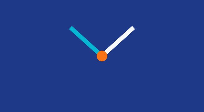 Minimalist clock hands rotating motion on blue animation background