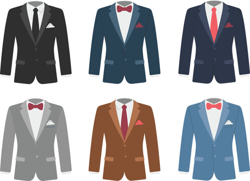 Elegant business suit jackets vector collection, formal menswear fashion illustration set
