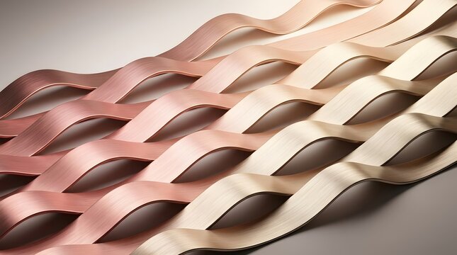 Elegant woven satin ribbons in soft pastel colors on a textured surface