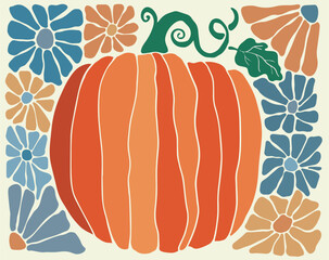 Cozy Pumpkin Autumn Midcentury Modern Illustration © Анна Удод