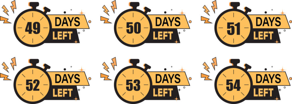 2 days left icons and countdown timer signs, containing high-quality illustration buttons for limited time offers and deadline symbols in an isolated pictogram collection.