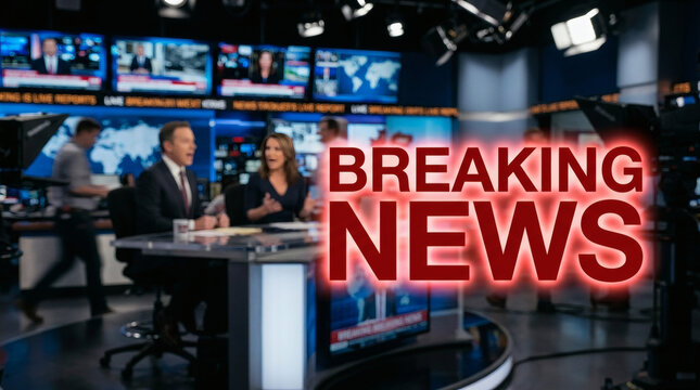 Breaking News Television Studio Anchors.