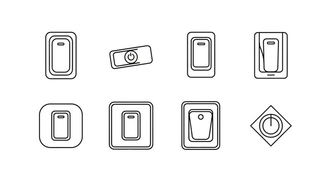 Set of electrical light switch icons, minimalist line art style