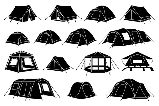 Collection of various tent designs for camping adventures.