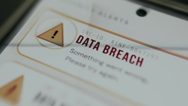 DATA BREACH notification alert with the incident ID