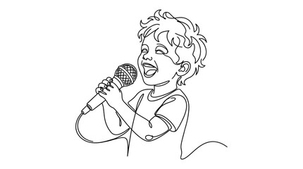 Obraz premium A cute young boy singing into a microphone illustration.