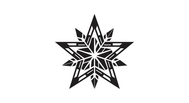 Black geometric star shape with intricate internal lines.
