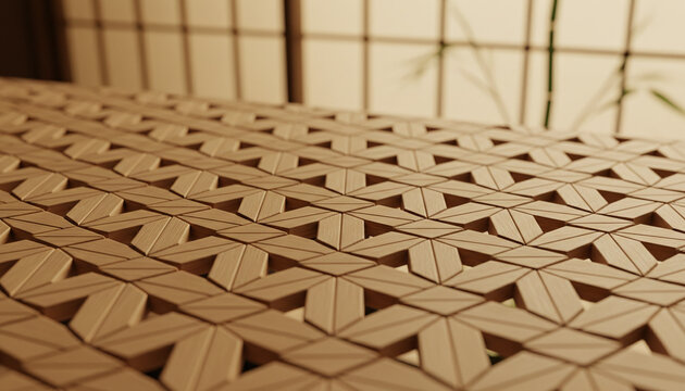 Traditional Japanese Kumiko woodworking texture with Asanoha lattice pattern