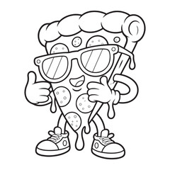 Cool pizza slice cartoon character wearing sunglasses