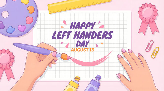 Happy left handers day poster with colorful stationery