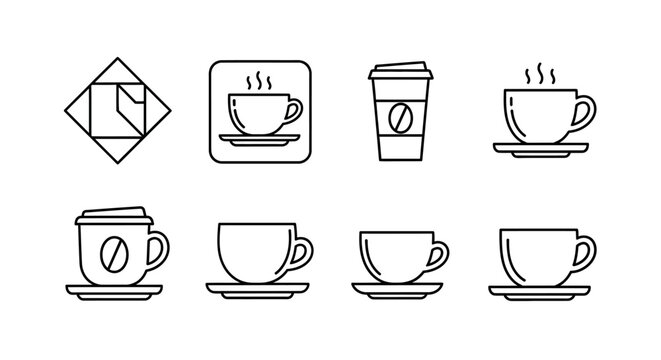 Set of minimalist coffee cup line icons for cafe menu design