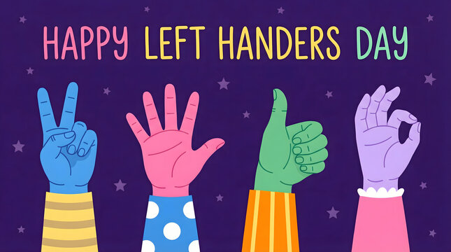 happy left handers day colorful hands