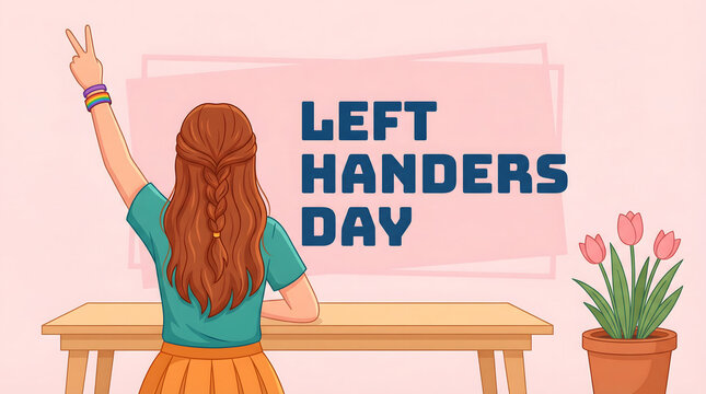 left handers day girl with peace sign