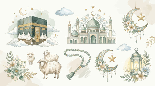 Eid Mubarak Islamic Symbols Collection.