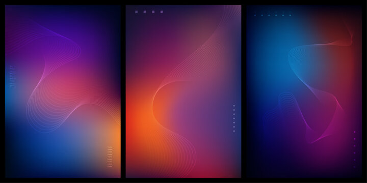 Futuristic neon gradient wave line background set abstract glowing line design