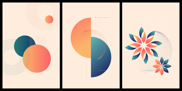 Modern geometric retro abstract background set minimal gradient shapes background collection