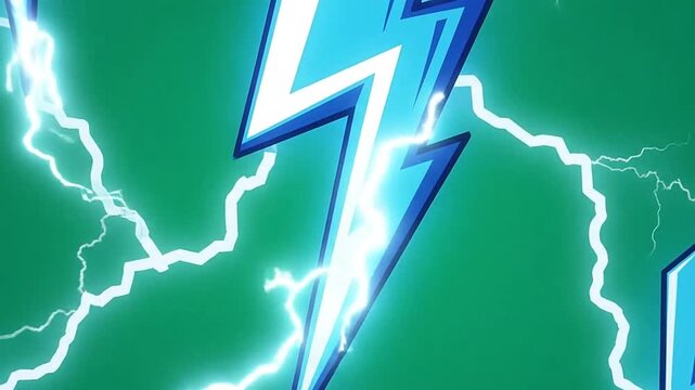 A vibrant pattern of blue lightning bolts against a dark green background