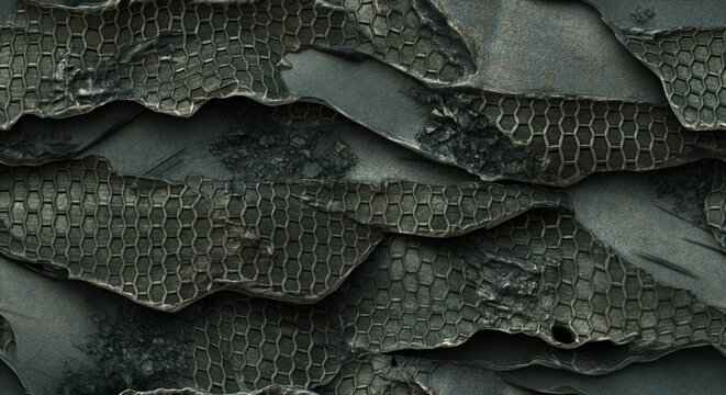 Seamless macro texture overlapping Kevlar body armor mesh heavily abraded.