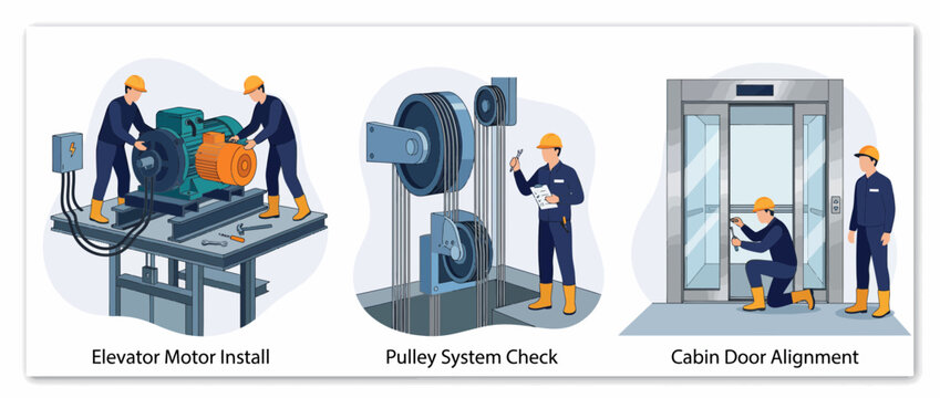 Elevator Installation and Maintenance Engineering Activities Vector