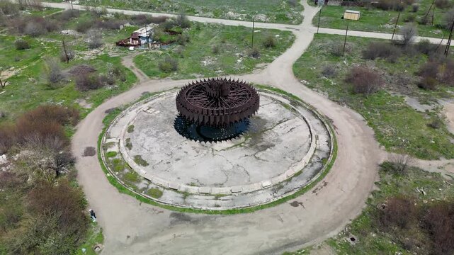 A disused Soviet-era fountain in a residential area on the outskirts of Gyumri, Armenia.