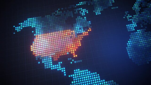 Seamless loop North America highlighted on digital world map