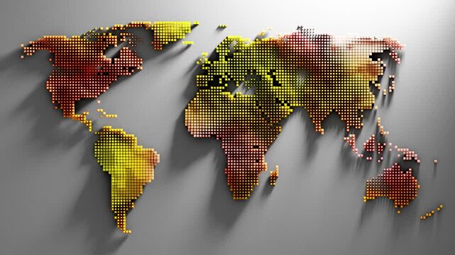 Colorful world map on dark metallic technology background loop