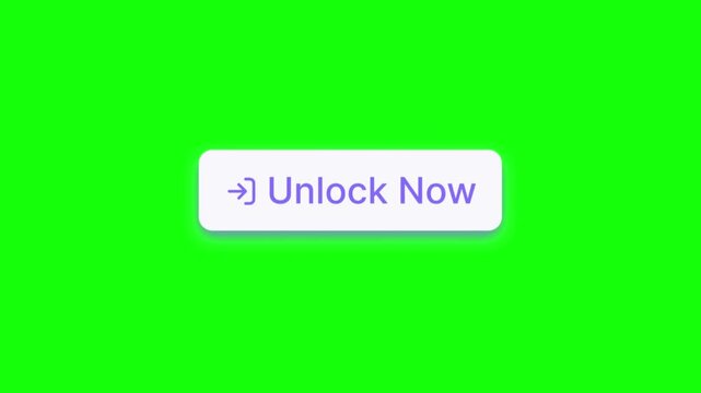 Animated unlock now button and padlock icon for website security and access on green screen.