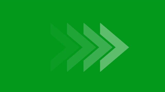 4K Animated Neon Right Arrow Chevron Loop on Transparent and Black Background for UI Navigation Overlay Motion Graphics,Green arrows moving right animation background, right arrow
