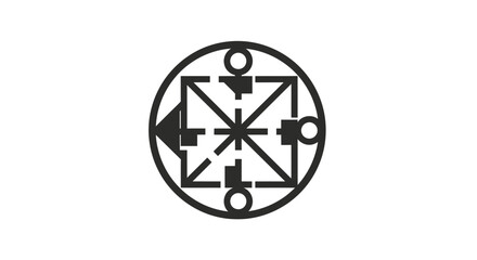 Obraz premium Abstract circular geometric symbol with intersecting lines and circles.