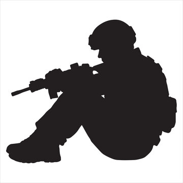Sniper in prone position aiming with rifle silhouette