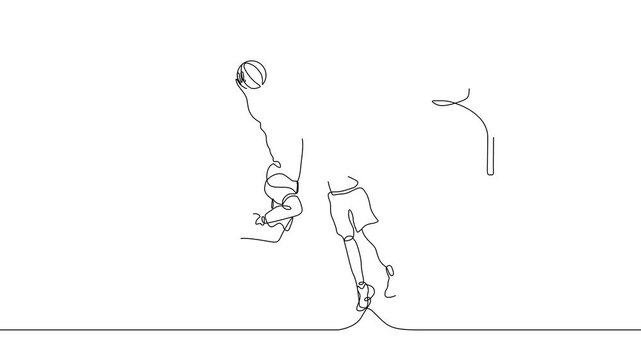 One Line Illustration Silhouette of a Basketball Playerس with Ball &ndash; Dynamic Sport Action