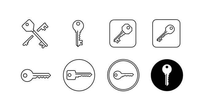 Set of minimalist key icons for security and access design