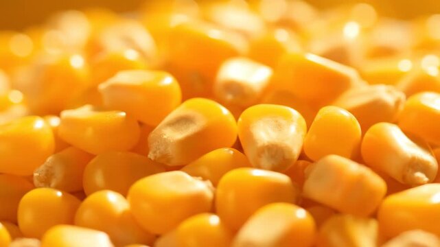 Close up of golden corn kernels with warm glow