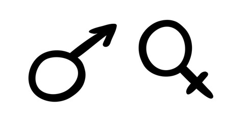 Hand-drawn doodle heterosexual gender symbols combined decorative intertwined venus mars elements marriage identity relationship love romantic icon. Isolated. Vector illustration © Ольга Фурманюк