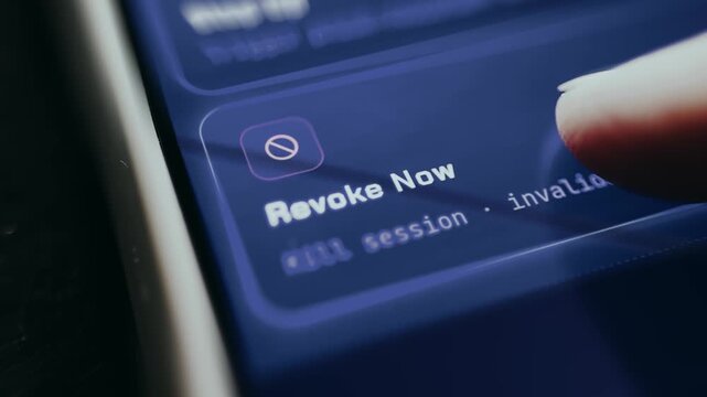 Person selects the option labeled Revoke Now to terminate the current active session, security action