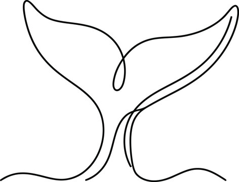 Whale tail, minimalist line black outline on white background, line black and, white ocean line black and white