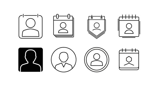 Set of minimalist profile user icons and calendar schedule symbols